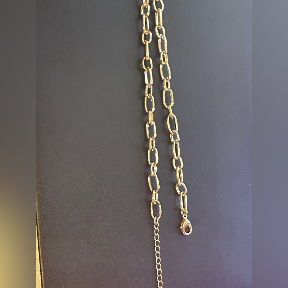Vintage Gold Chain Necklace Green Malachite Pendant Drop Y Necklace Lariat - Picture 5 of 9